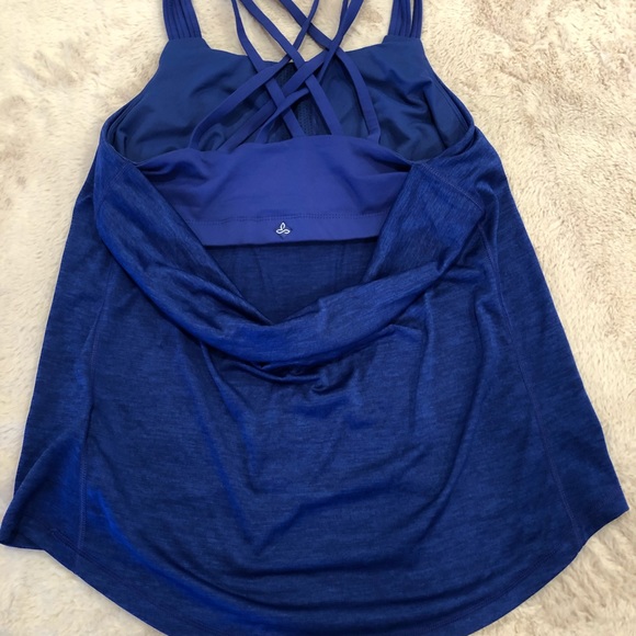 Prana Blue Criss Ross Work Out Tank with Cowl Detail in the Back, Size M - Picture 4 of 6